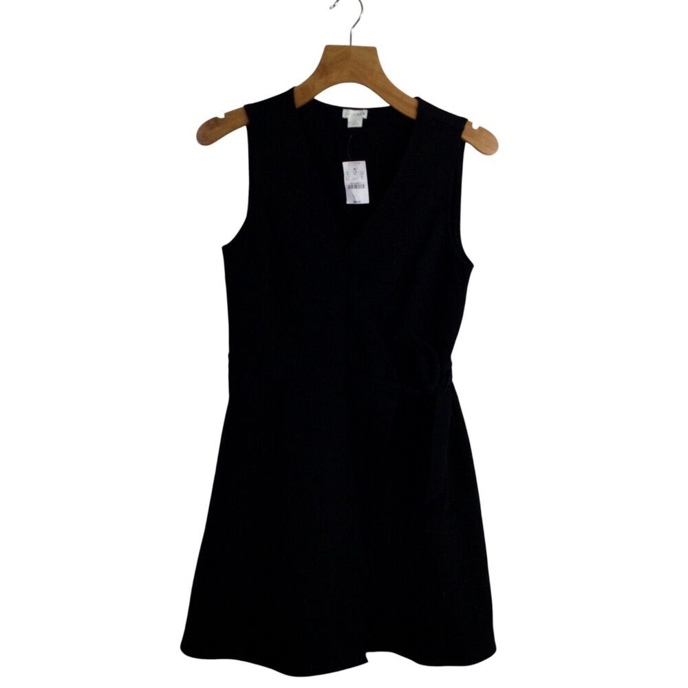 J. Crew Womens Ponte Faux Wrap Dress Tie Waist Sleeveless Black Size S L2357 NWT